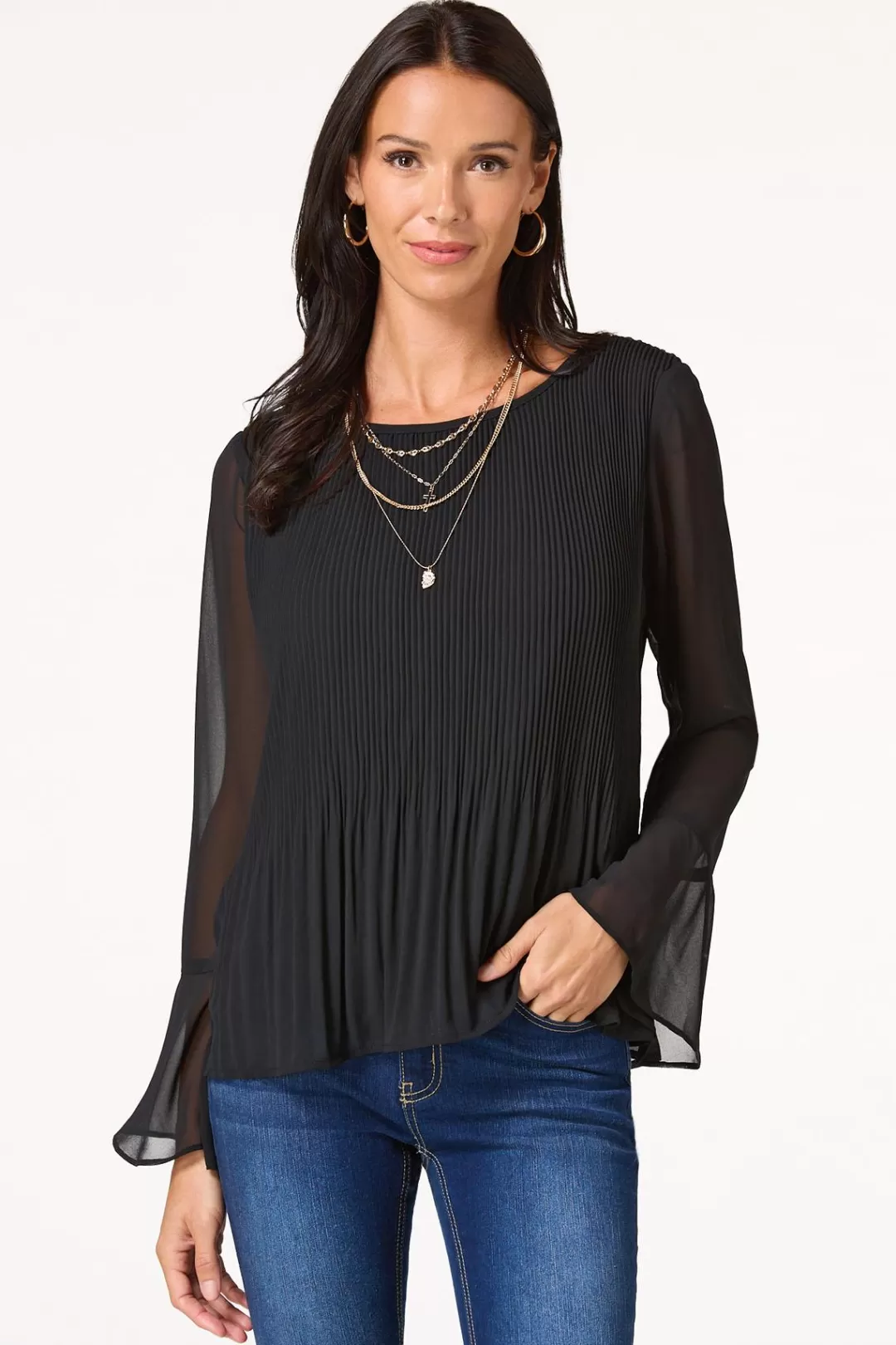 Cato Tops | Pleated Bell Sleeve Top