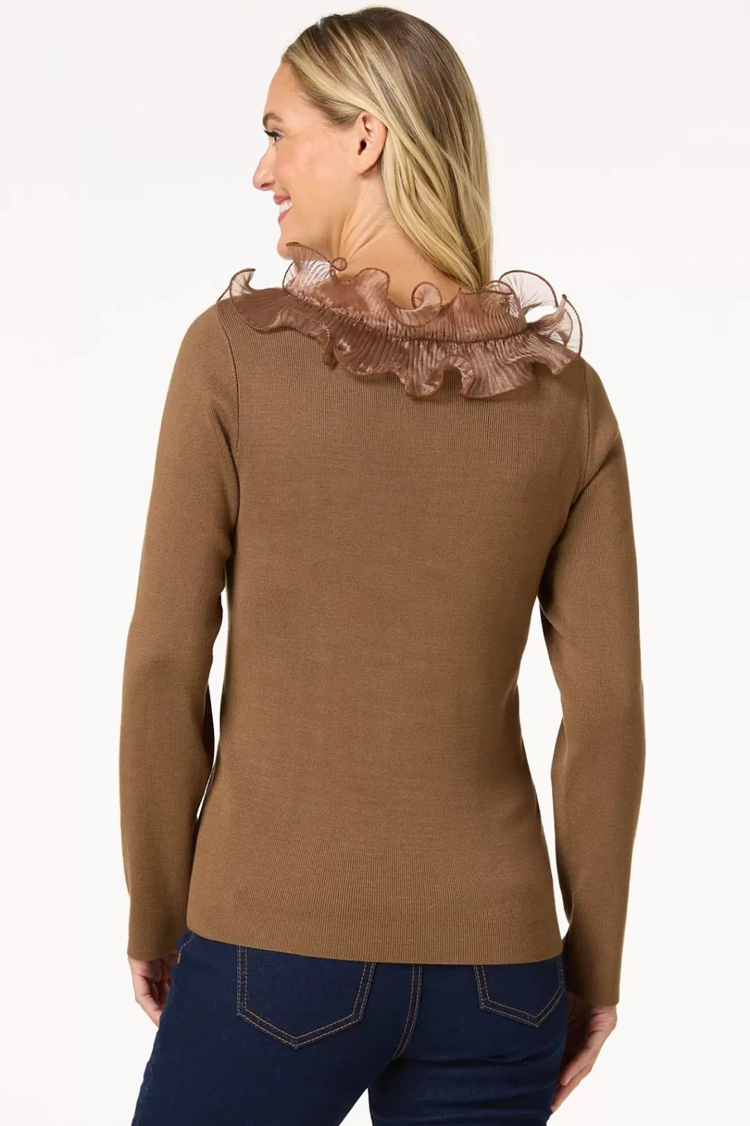 Cato Sweaters | Pleated Ruffled Neck Sweater