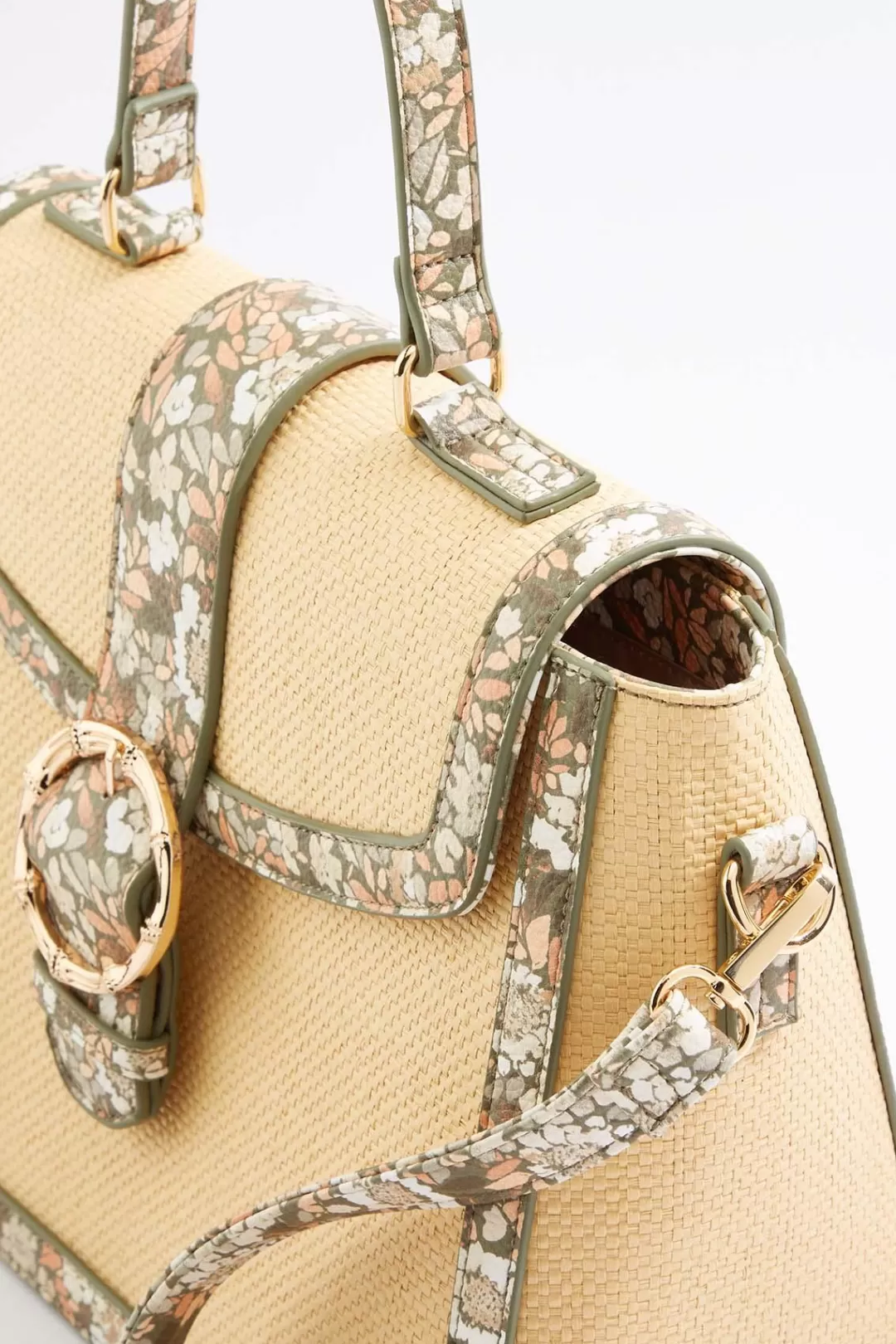 Cato Handbags | Printed Trim Raffia Satchel