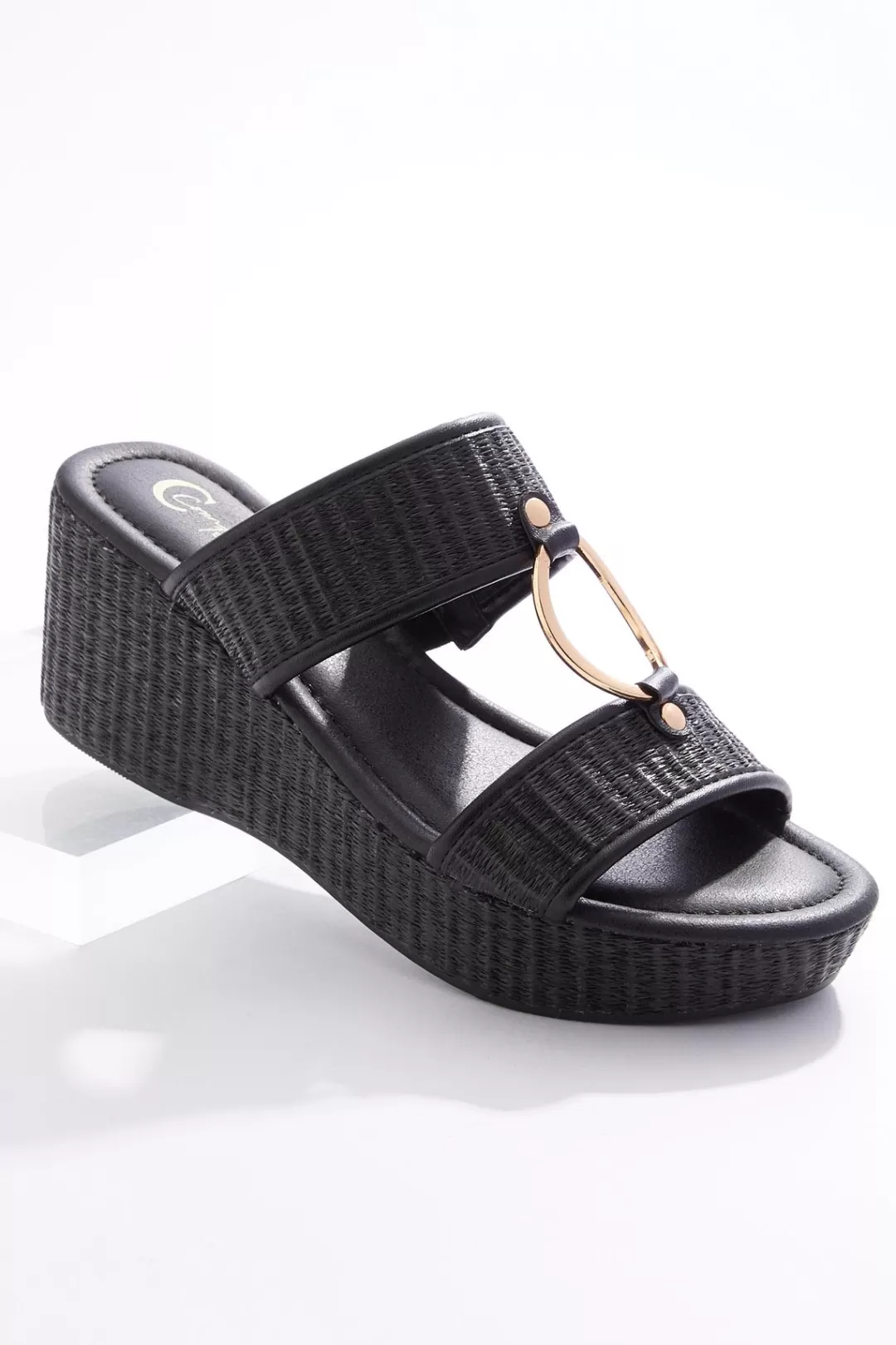 Cato Sandals | Raffia Two Band Wedges