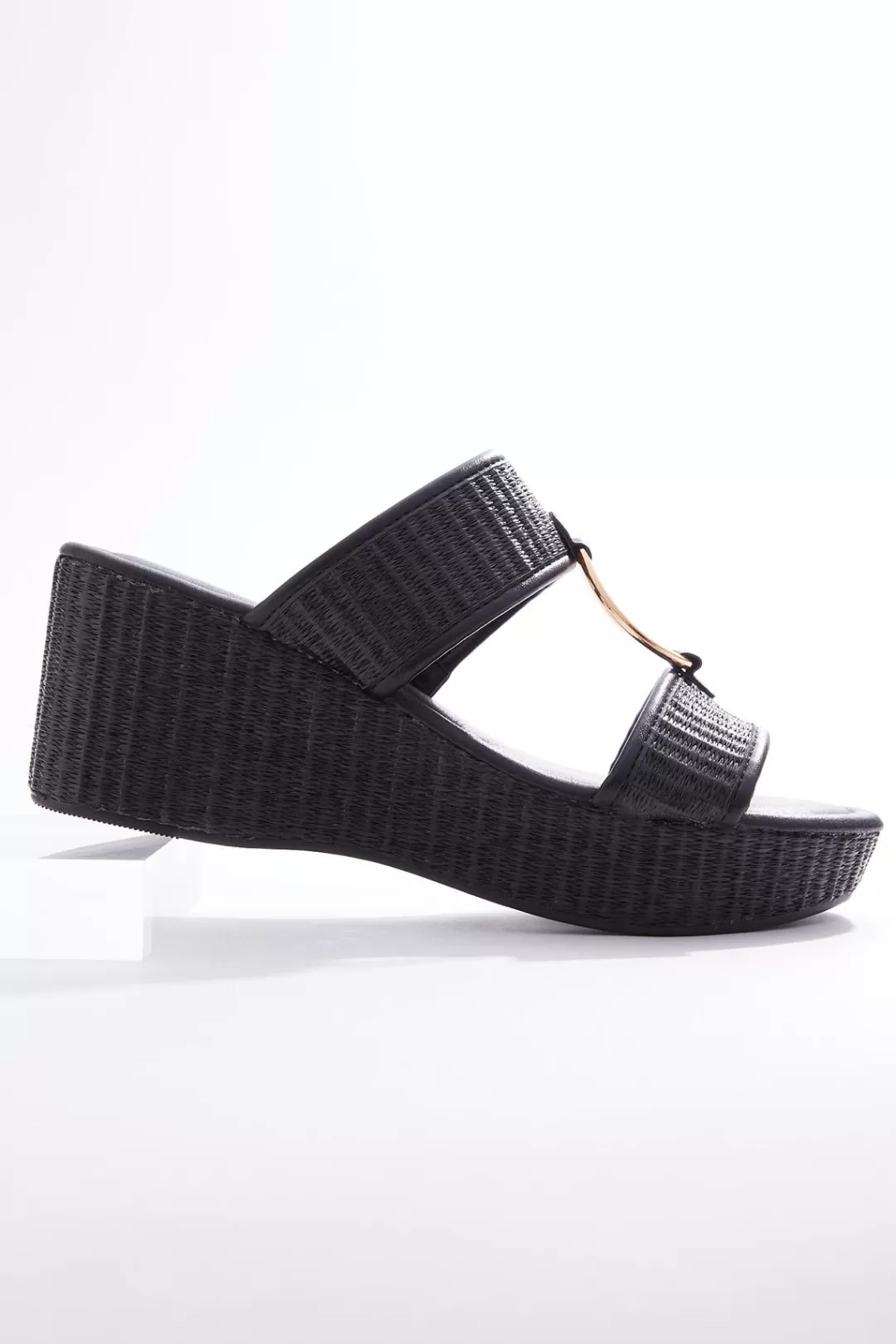 Cato Sandals | Raffia Two Band Wedges