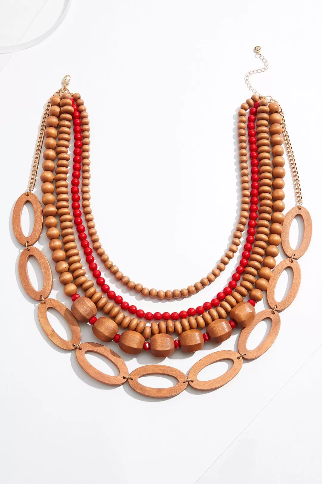 Cato Necklaces | Red Bead Wood Mix Layered Necklace