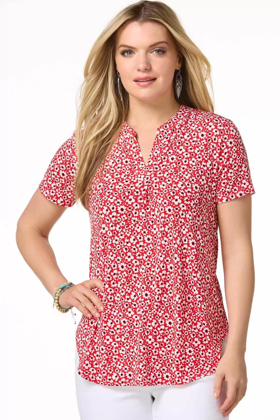 Cato Tops | Red Floral Top