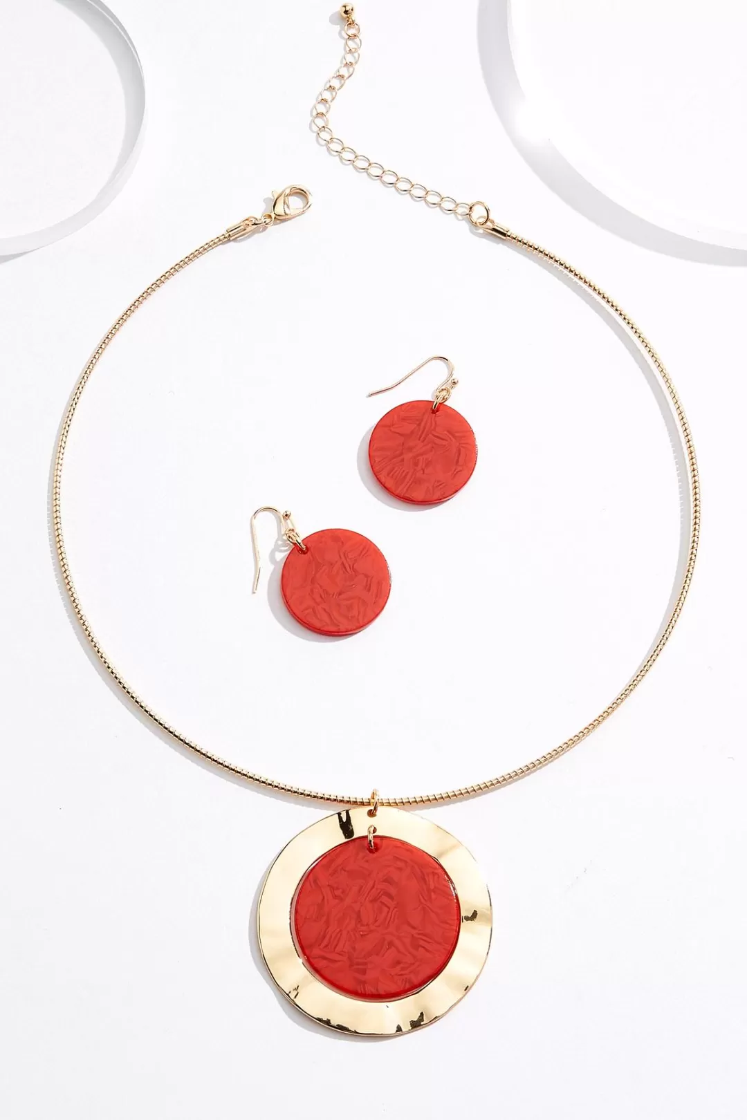 Cato Sets | Necklaces | Red Lucite Pendant Wire Necklace Set