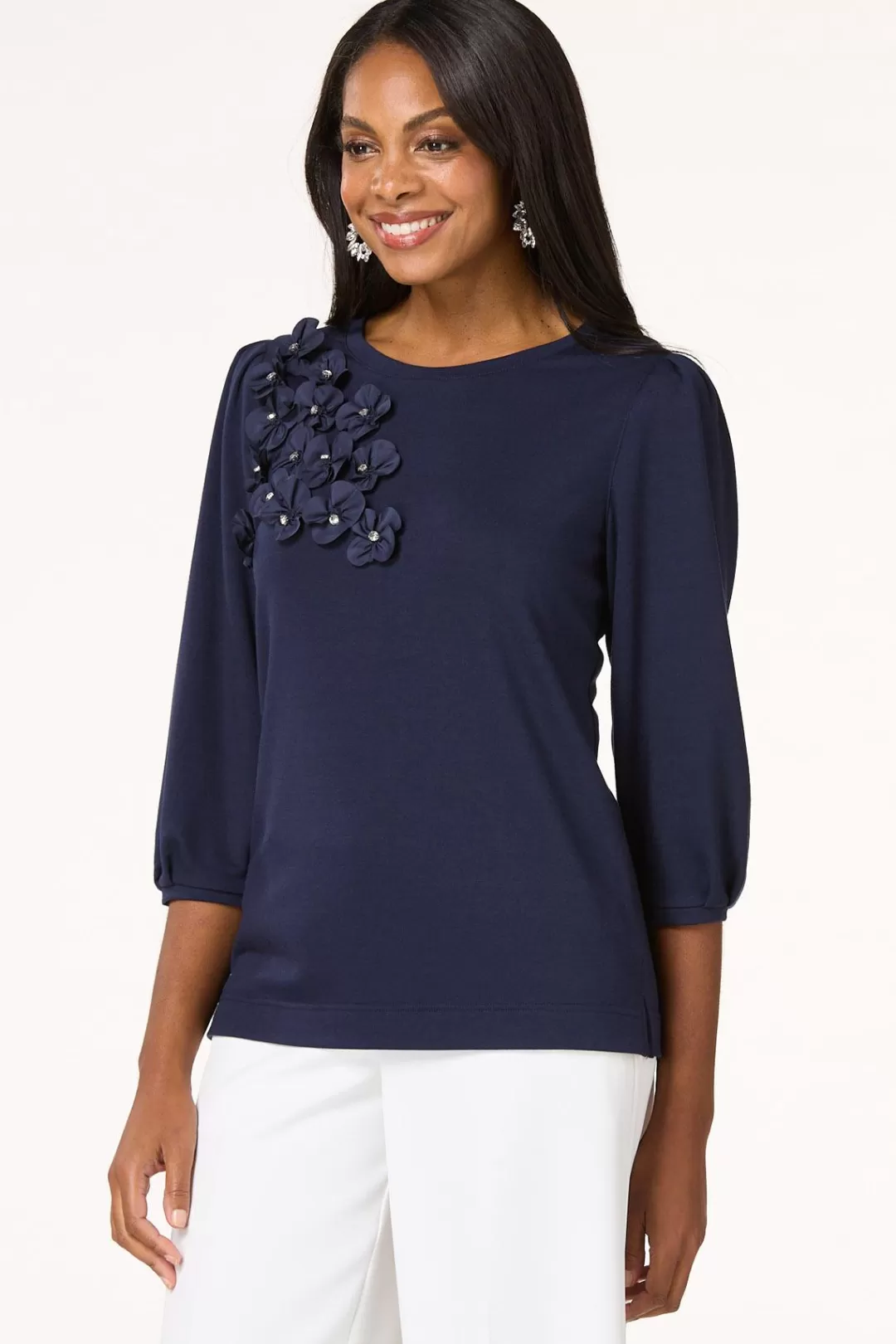 Cato Tops | Rhinestone Flower Sweatshirt