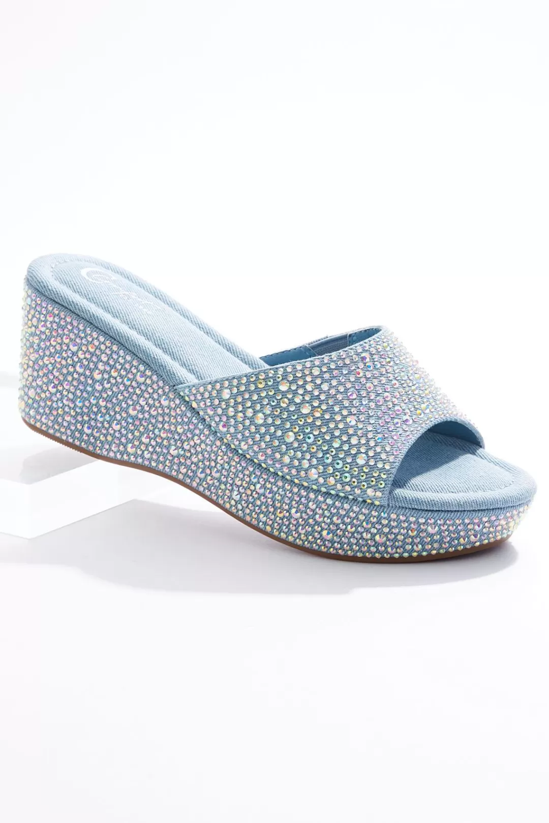 Cato Sandals | Rhinestone Trim Denim Wedges