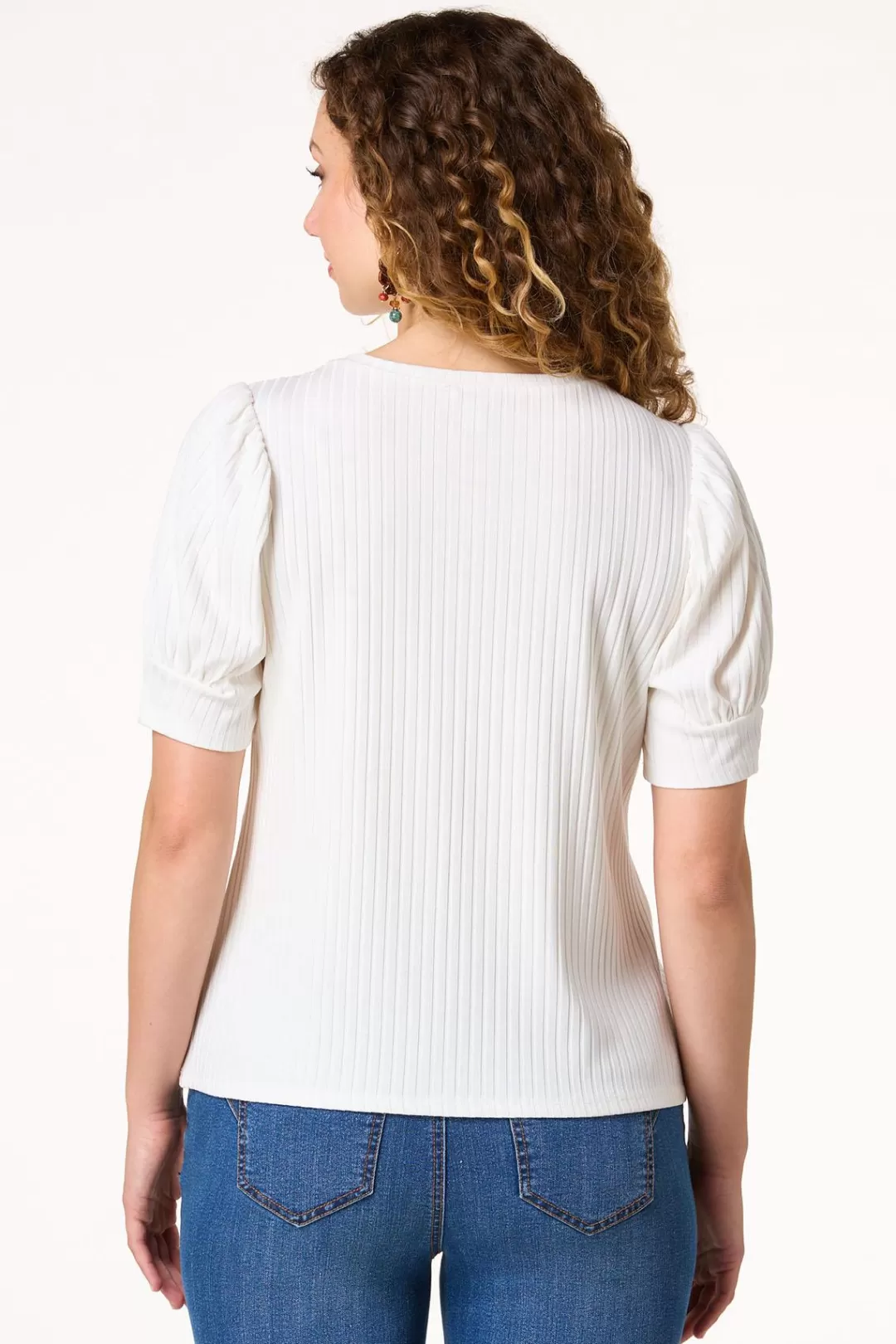 Cato Tops | Ribbed Puff Sleeve Top