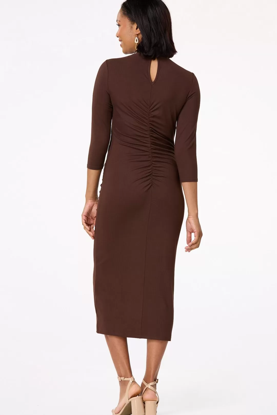 Cato Dresses | Ruched Mock Neck Midi Dress