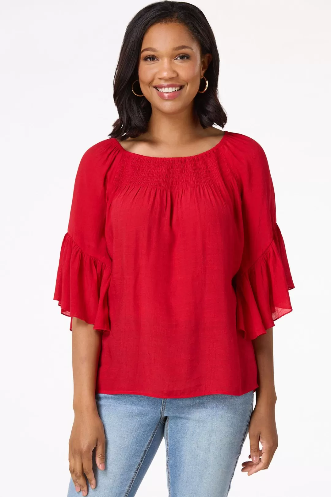 Cato Tops | Ruffled Bell Sleeve Top