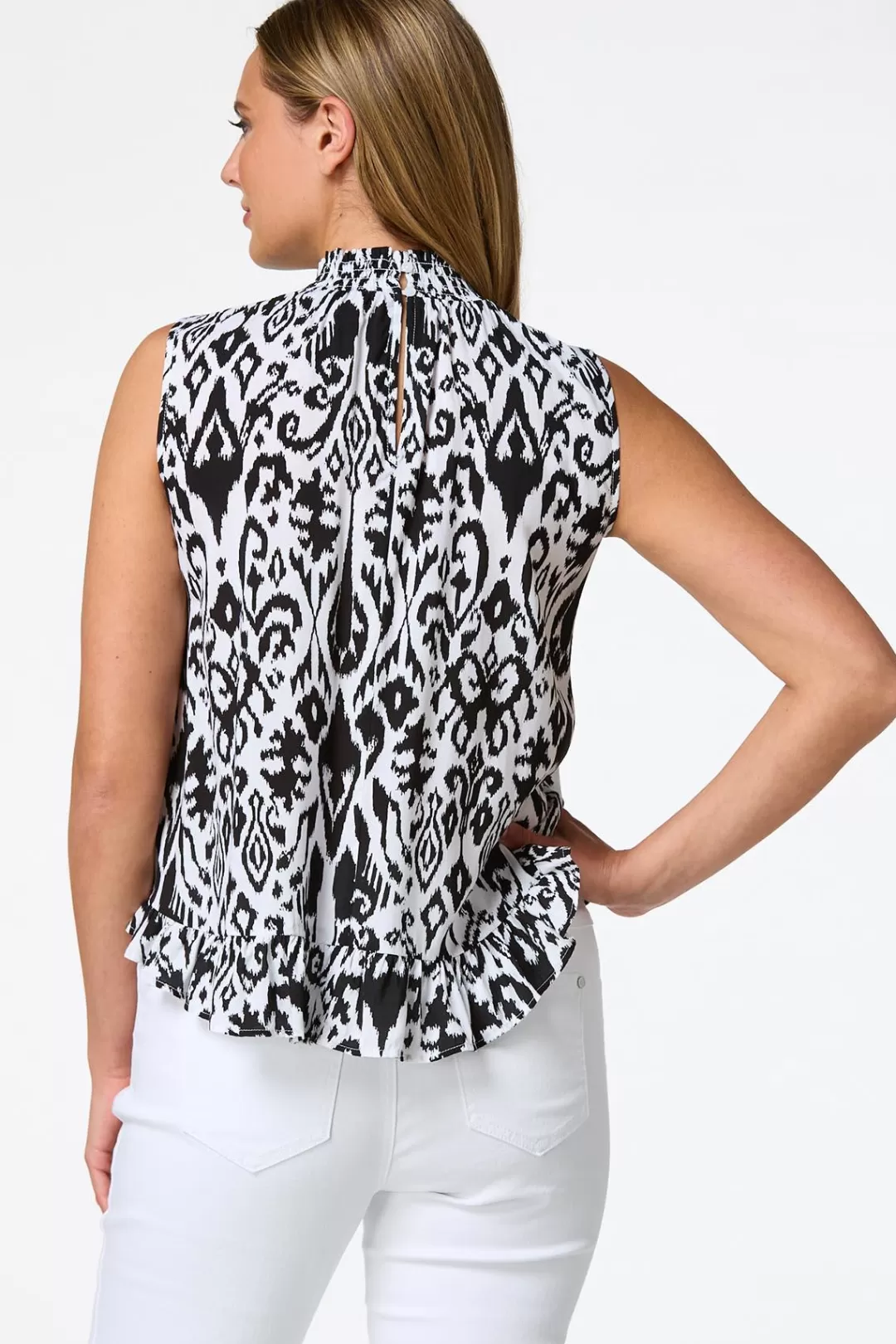 Cato Tops | Ruffled Black And White Top