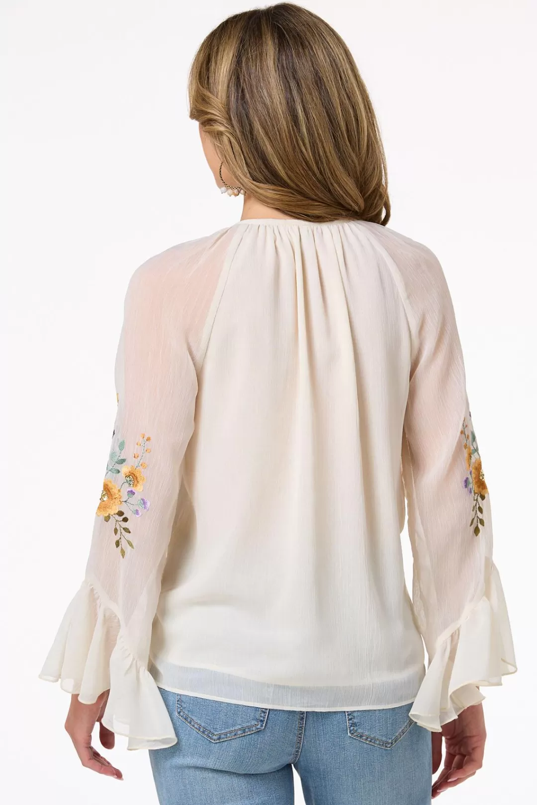 Cato Tops | Ruffled Embroidered Poet Top