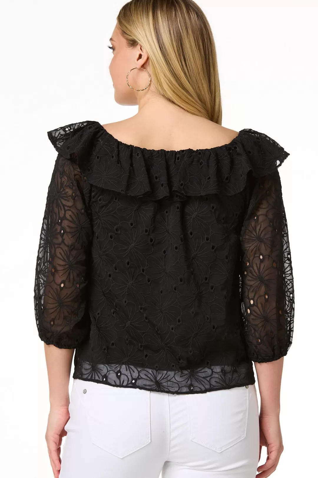 Cato Tops | Ruffled Eyelet Poet Top