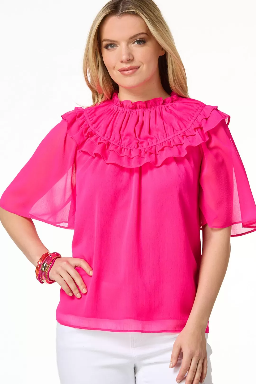 Cato Tops | Ruffled Flutter Sleeve Top