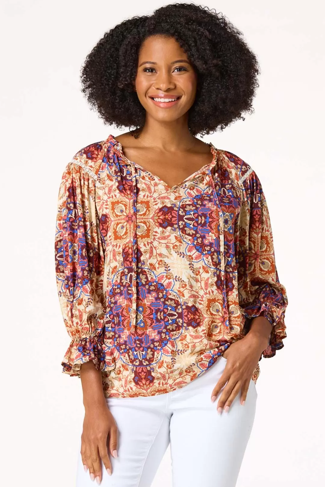 Cato Tops | Ruffled Medallion Poet Top