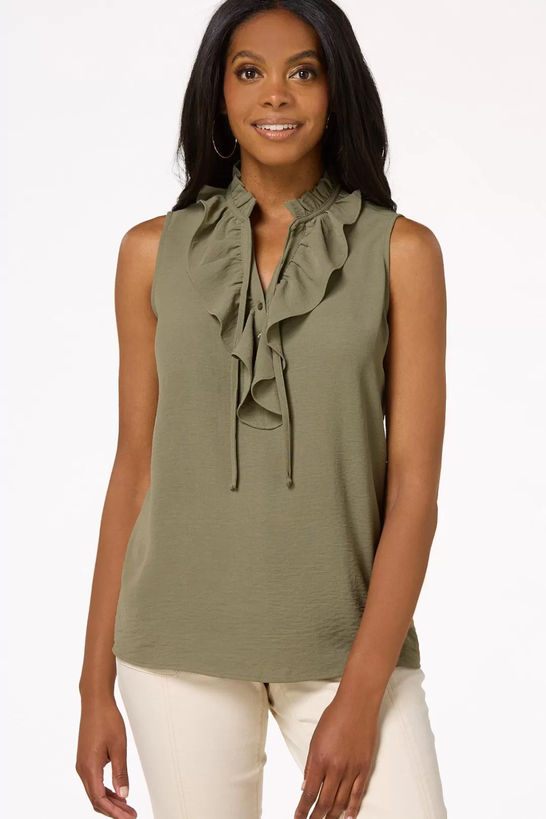 Cato Tops | Ruffled V- Neck Tank