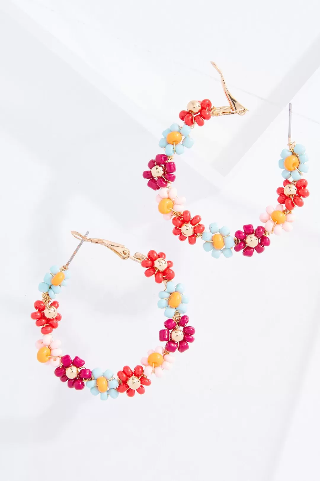 Cato Earrings | Seed Bead Flower Hoop Earrings