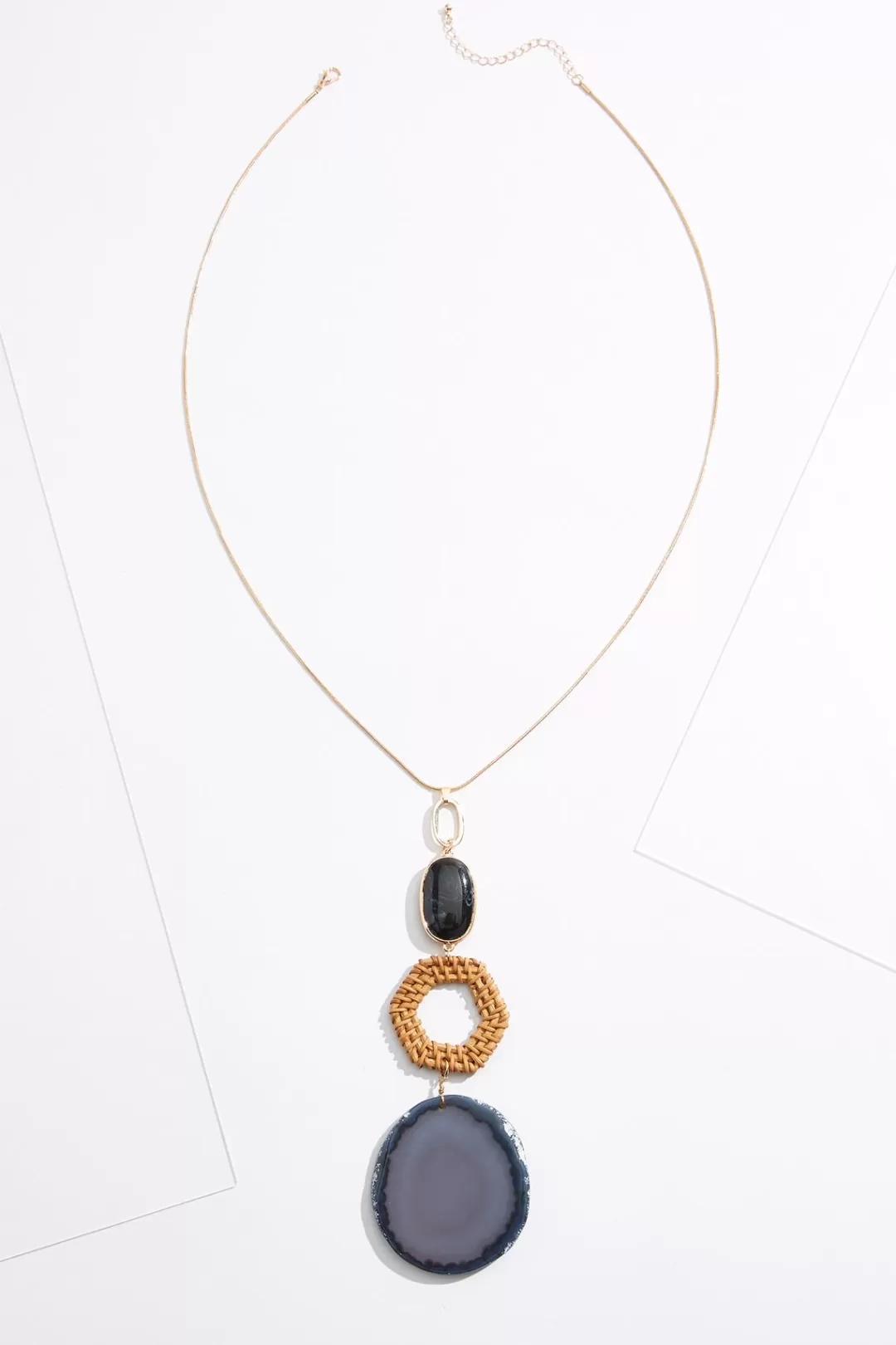 Cato Necklaces | Semi- Precious Stone Pendant Raffia Necklace