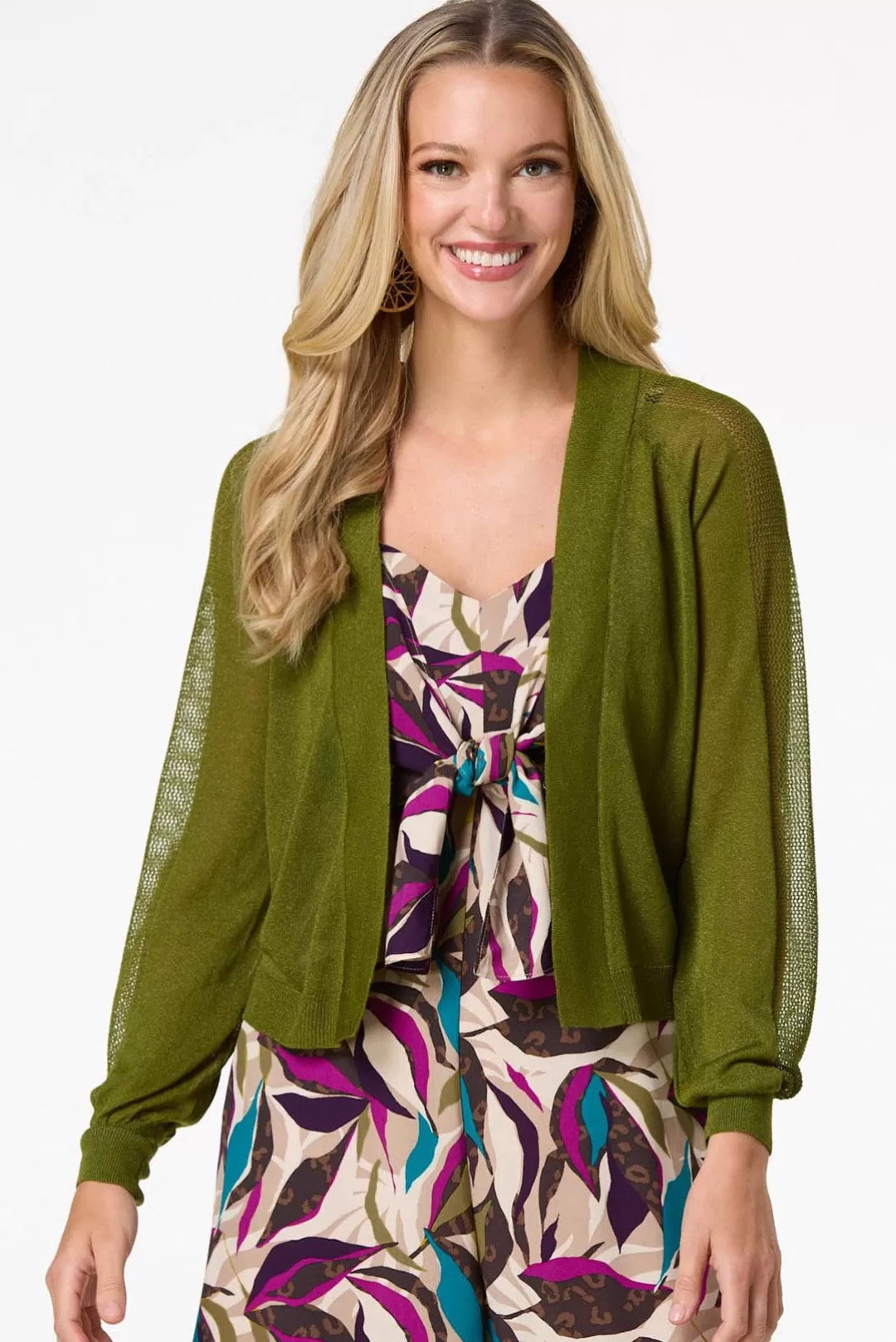 Cato Sweaters | Sheer Green Cardigan