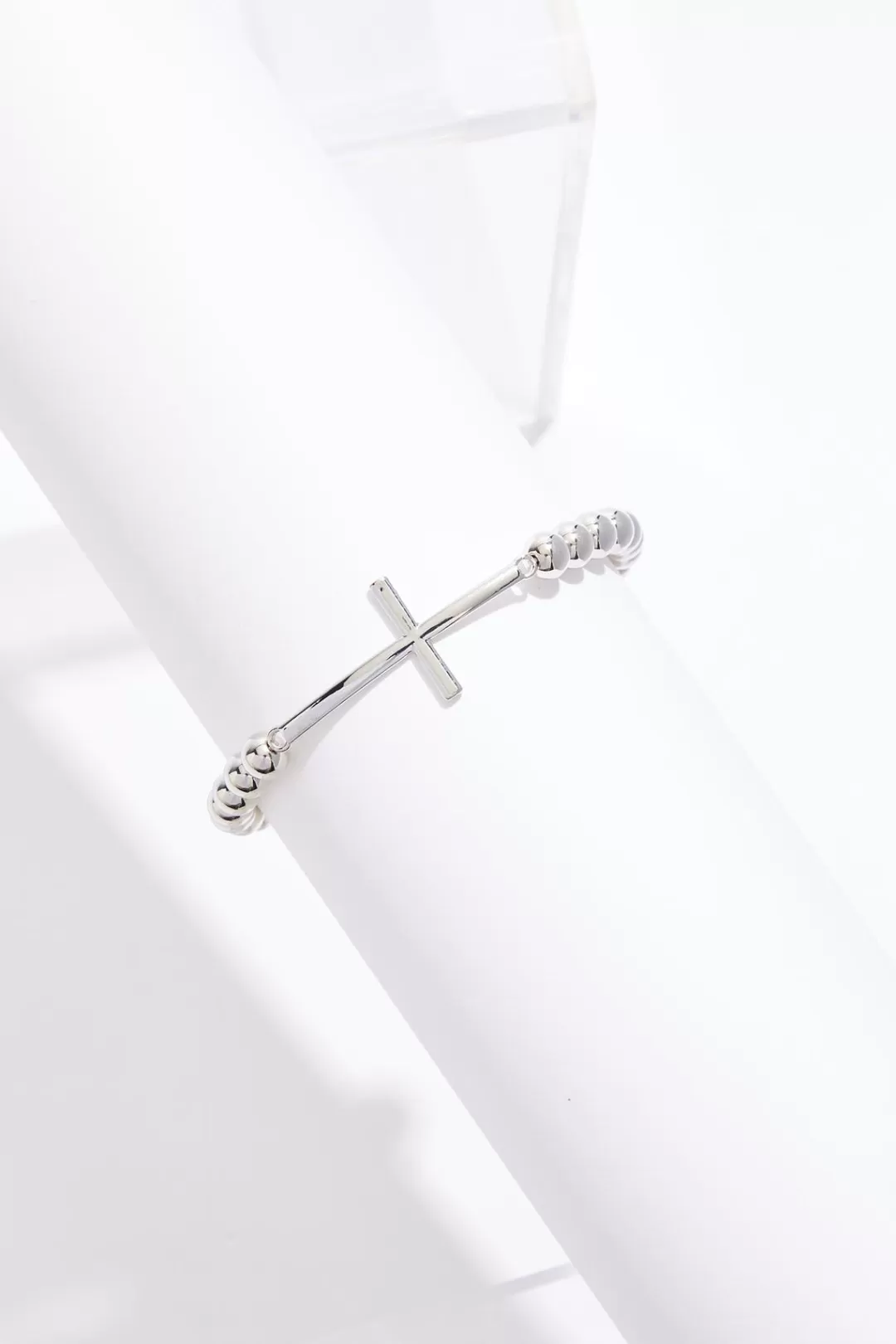 Cato Inspirational | Bracelets | Silver Cross Bead Stretch Bracelet