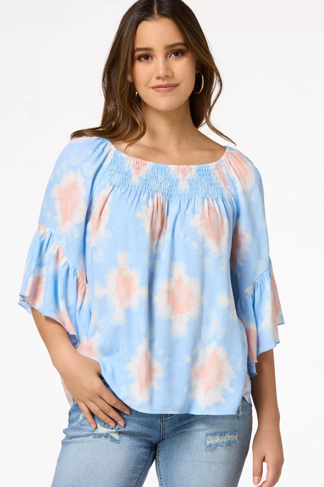 Cato Tops | Smocked Tie Dye Top