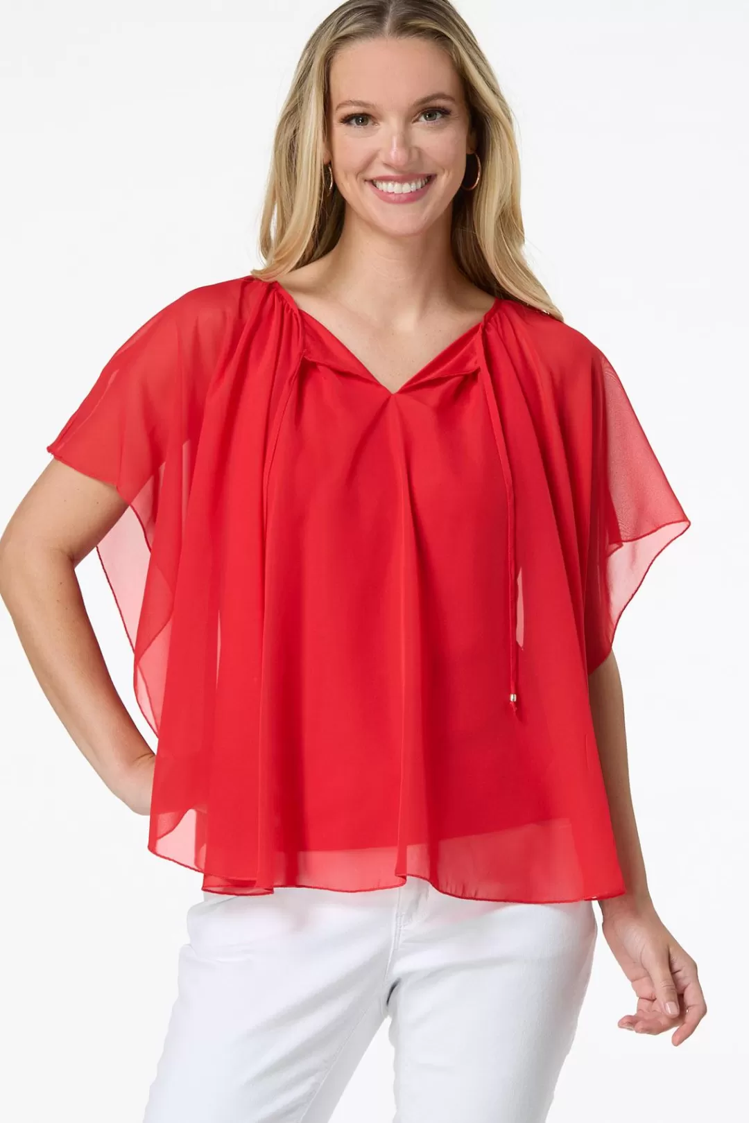 Cato Tops | Solid Chiffon Capelet