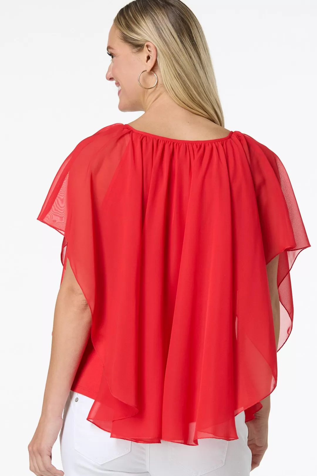 Cato Tops | Solid Chiffon Capelet