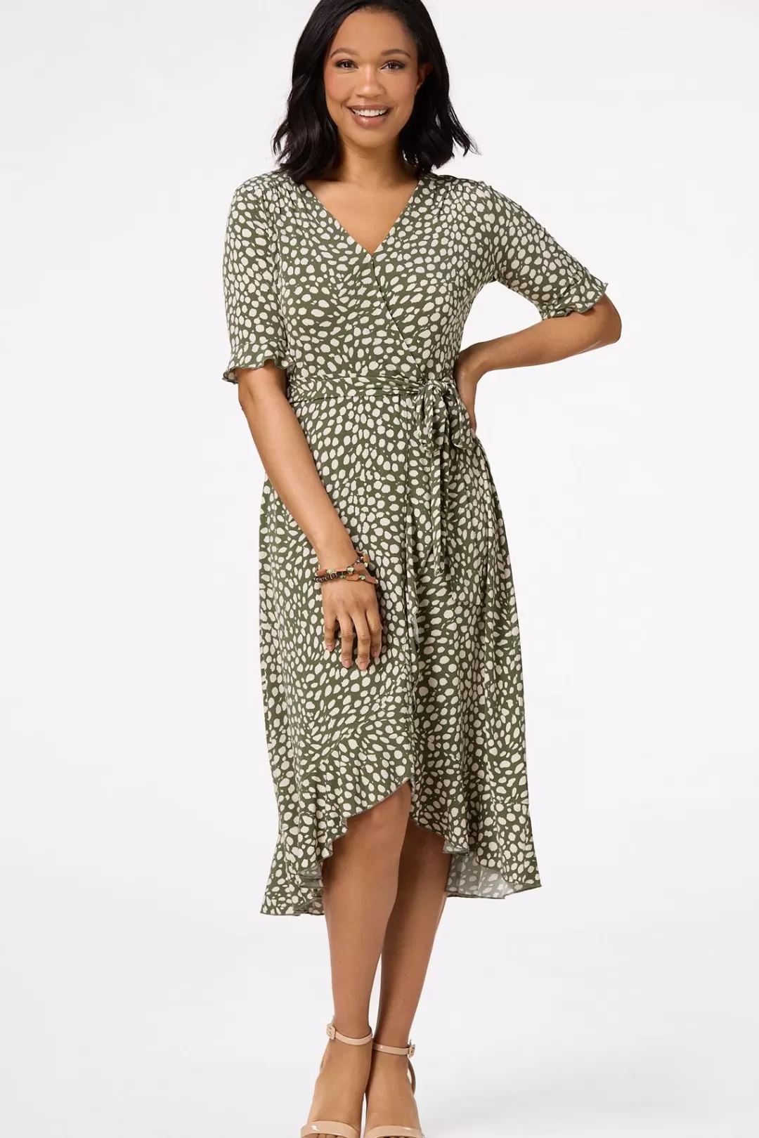 Cato Dresses | Spotted Faux Wrap Dress