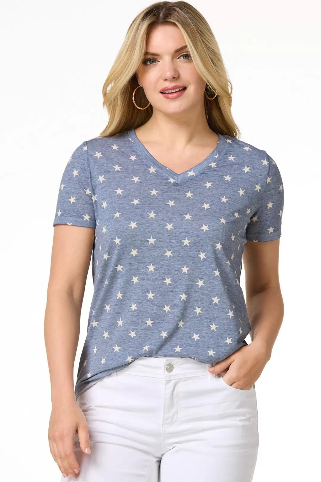 Cato Tops | Star Print Burnwash Tee