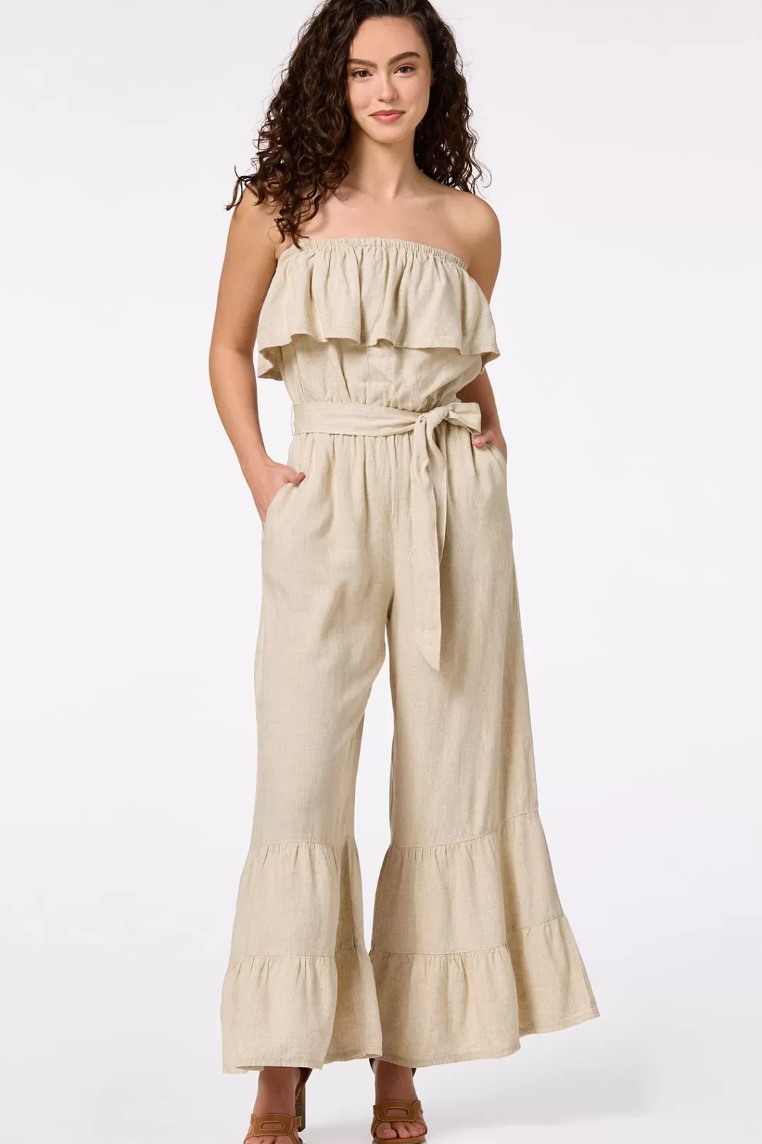 Cato Dresses | Strapless Linen Jumpsuit