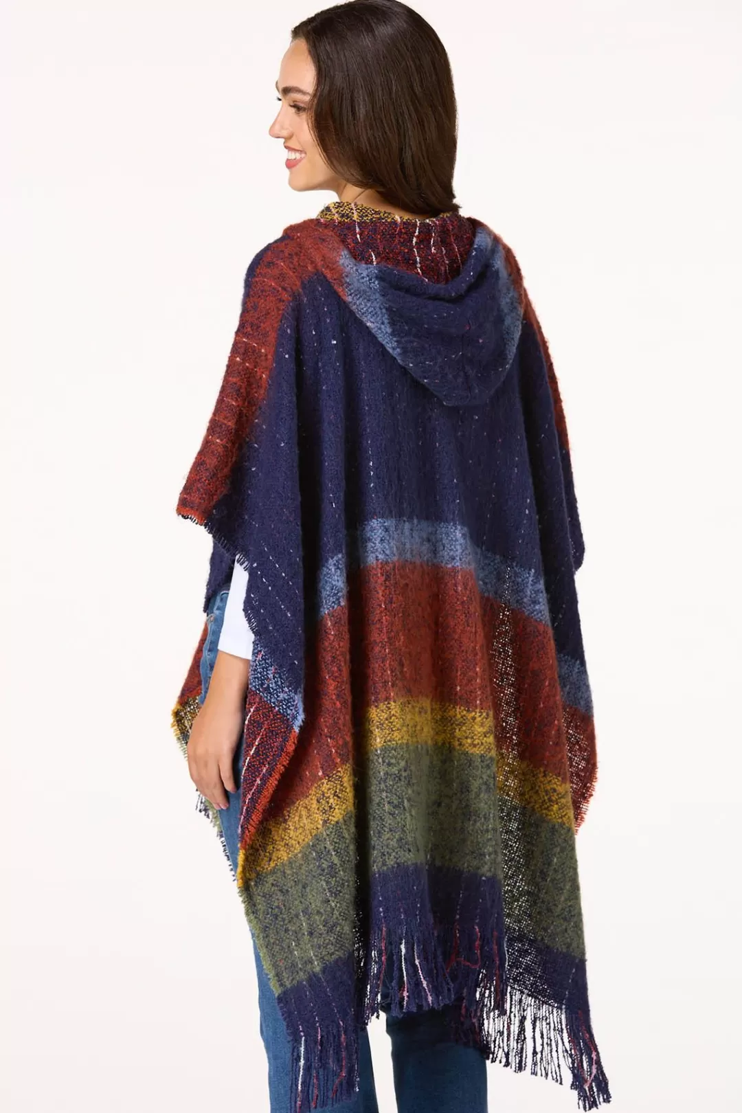 Cato Cold Weather | Stripe Colorblock Hooded Poncho