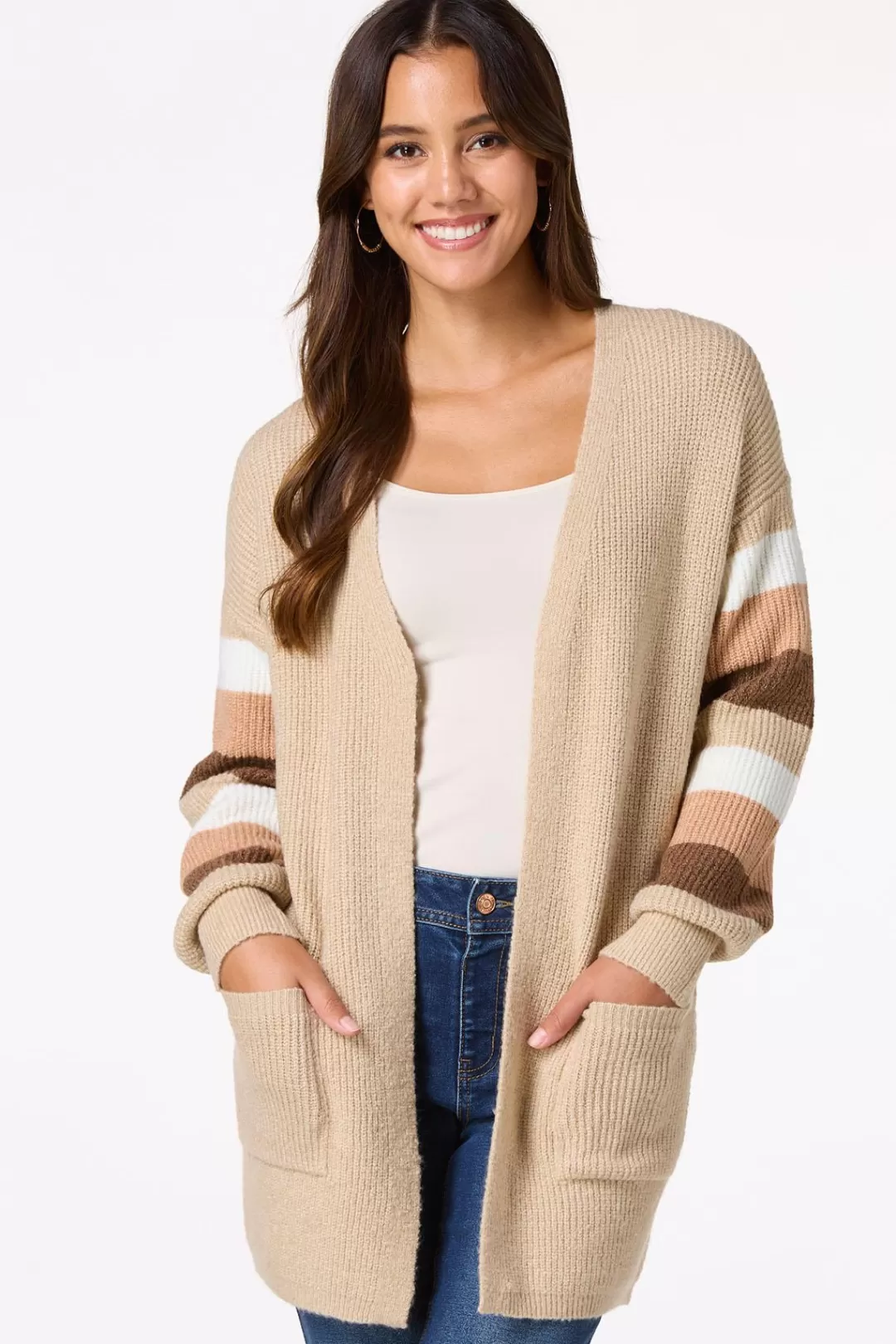 Cato Sweaters | Stripe Sleeve Cardigan Sweater