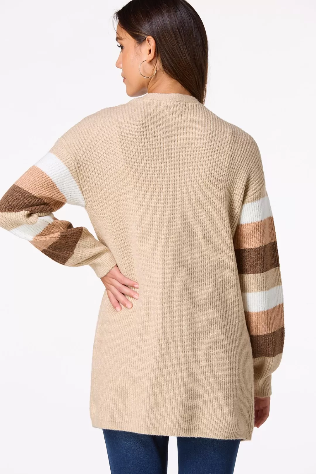 Cato Sweaters | Stripe Sleeve Cardigan Sweater