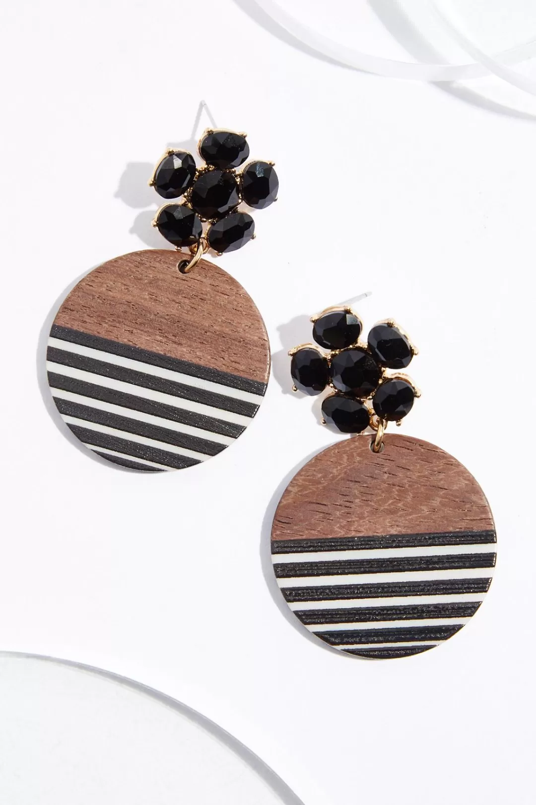 Cato Earrings | Stripe Wood Circle Earrings