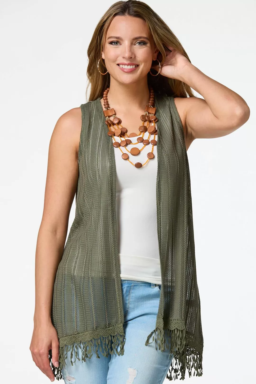 Cato Tops | Tasseled Trim Sweater Vest