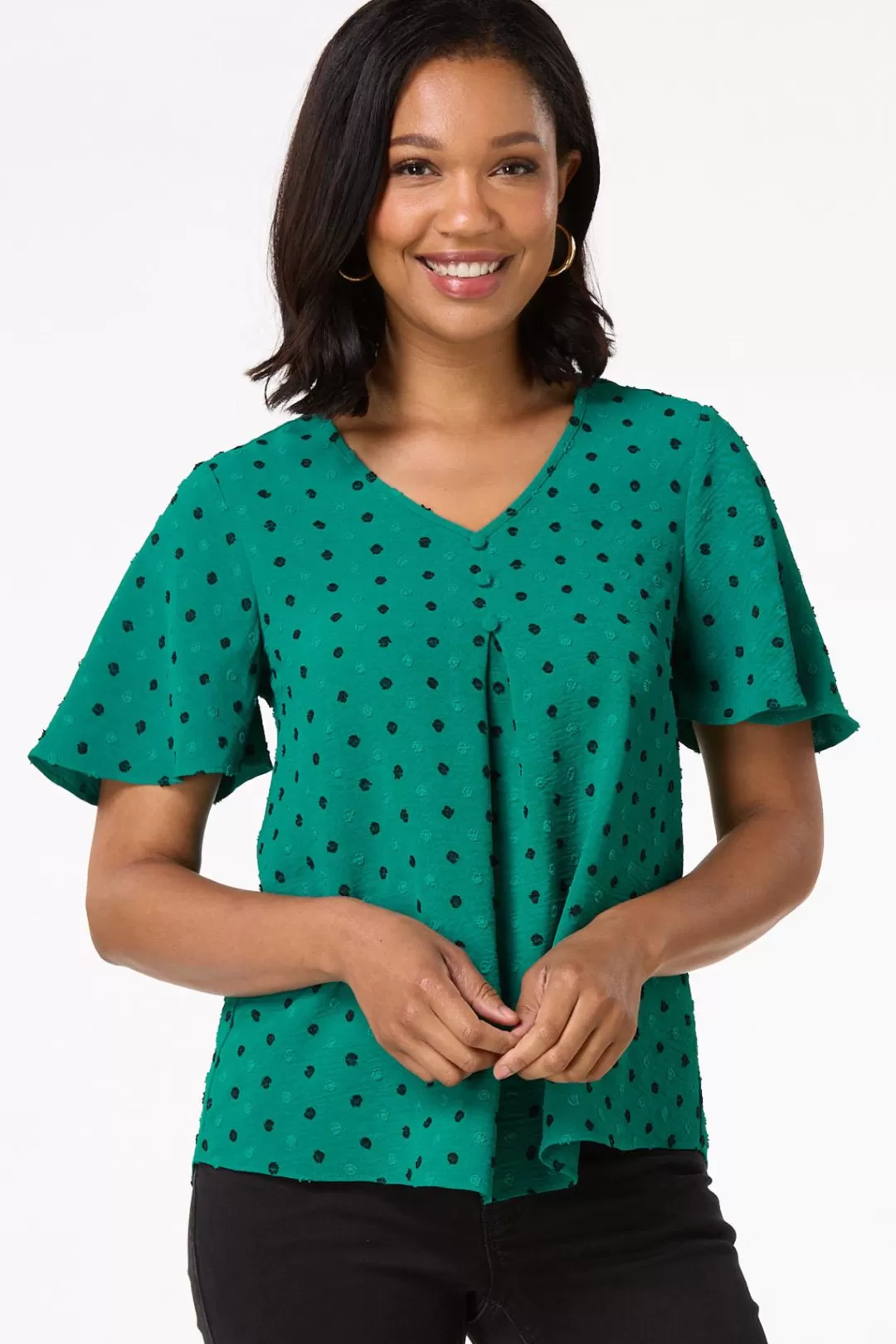 Cato Tops | Teal Textured Dot Top