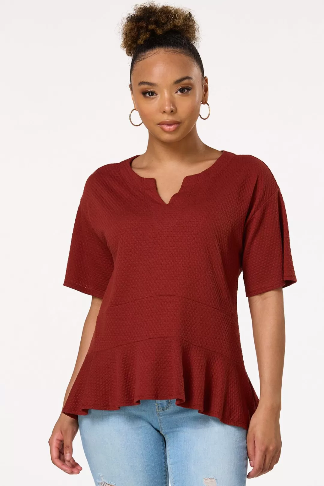 Cato Tops | Textured Peplum Top