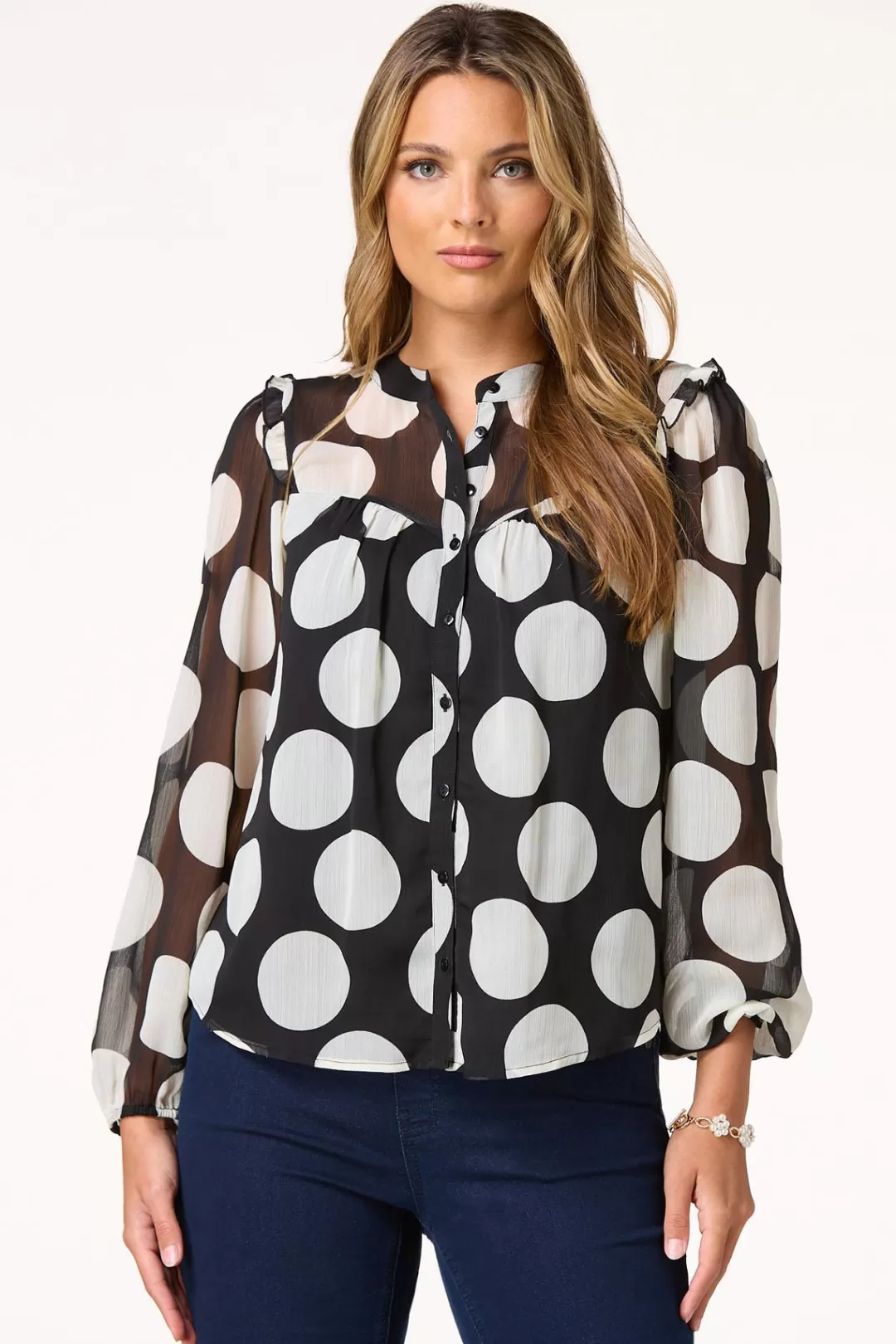 Cato Tops | Textured Polka Dot Shirt