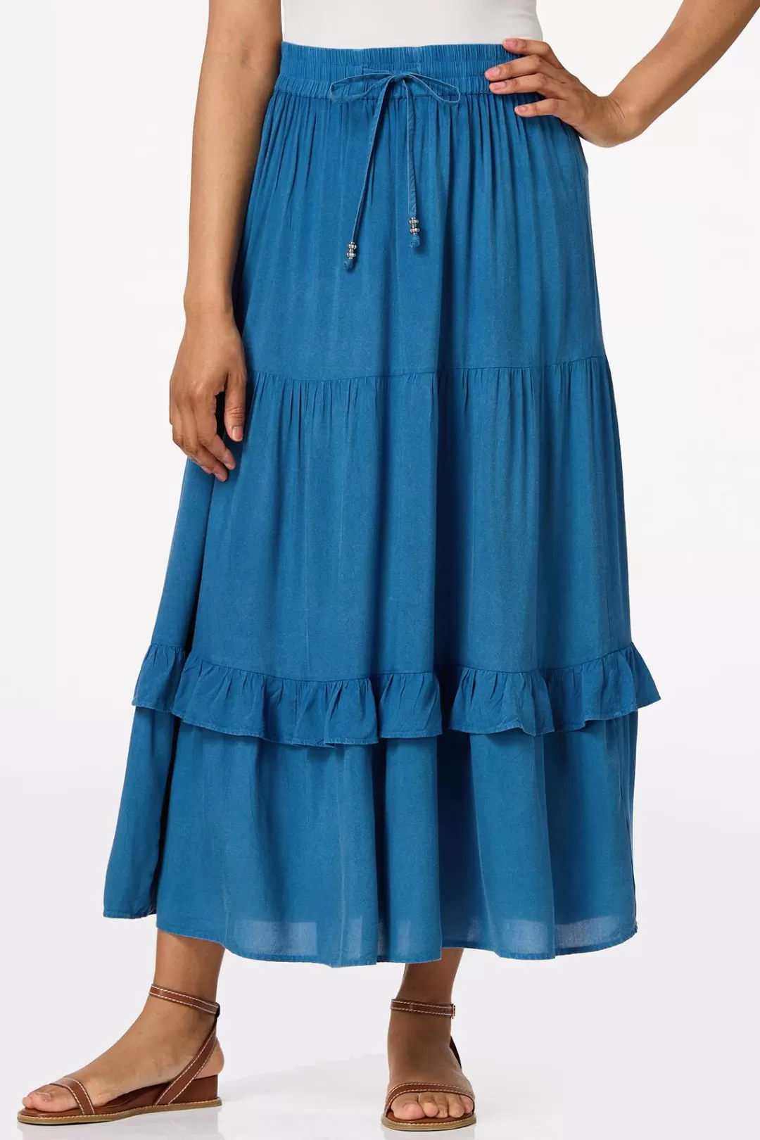 Cato Skirts | Tiered Chambray Maxi Skirt