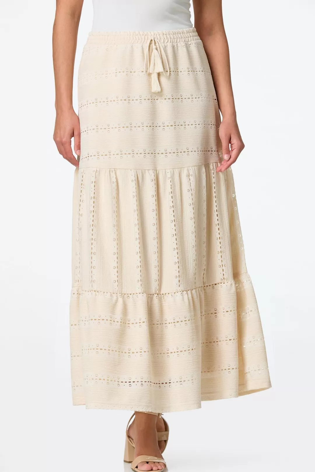 Cato Skirts | Tiered Eyelet Maxi Skirt