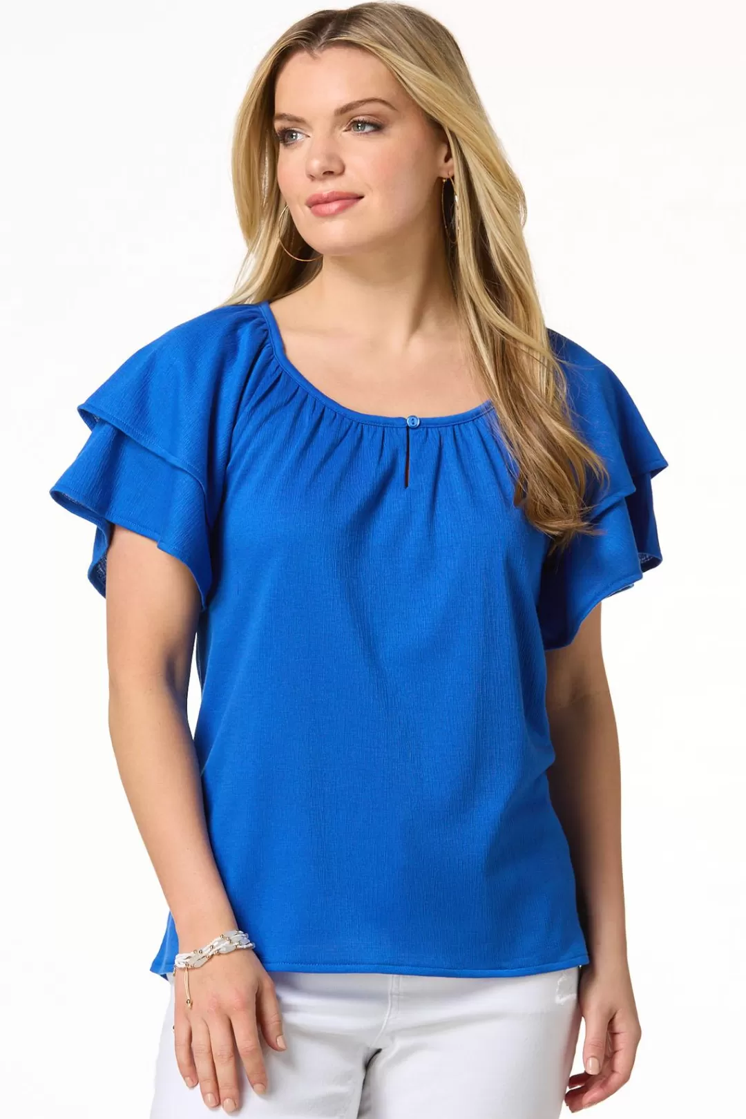 Cato Tops | Tiered Flutter Sleeve Top