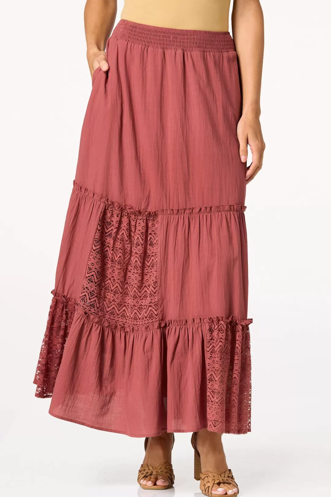 Cato Skirts | Tiered Lace Embroidered Skirt