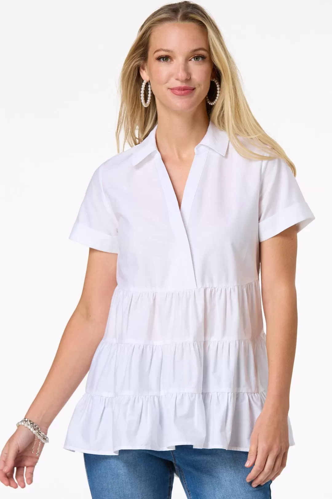 Cato Tops | Tiered Poplin Tunic