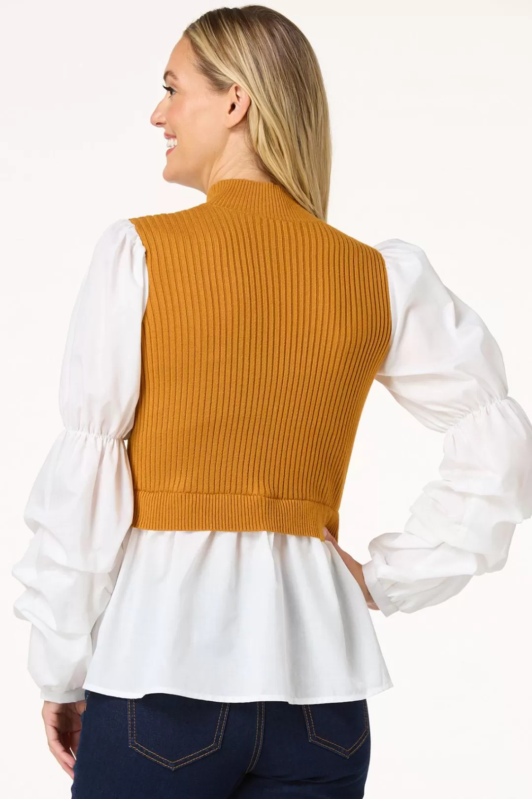 Cato Sweaters | Tiered Puff Sleeve Sweater