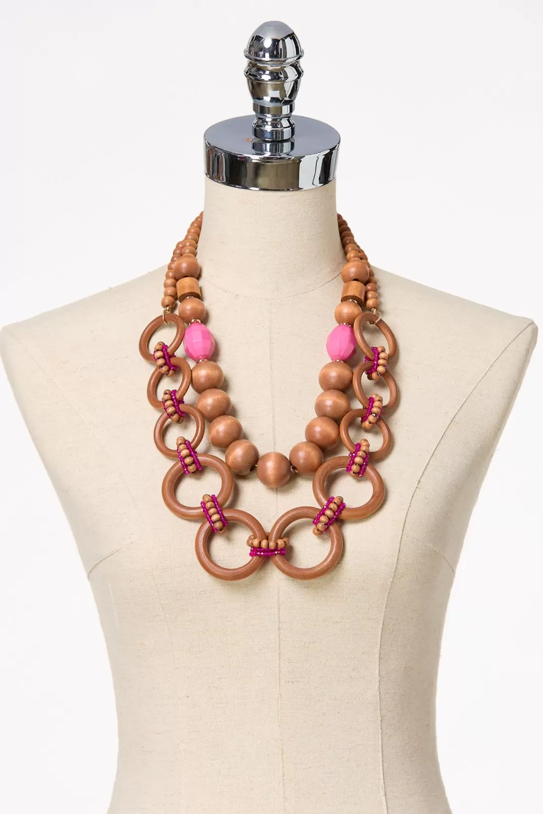 Cato Necklaces | Touch Of Pink Layered Wood Necklace