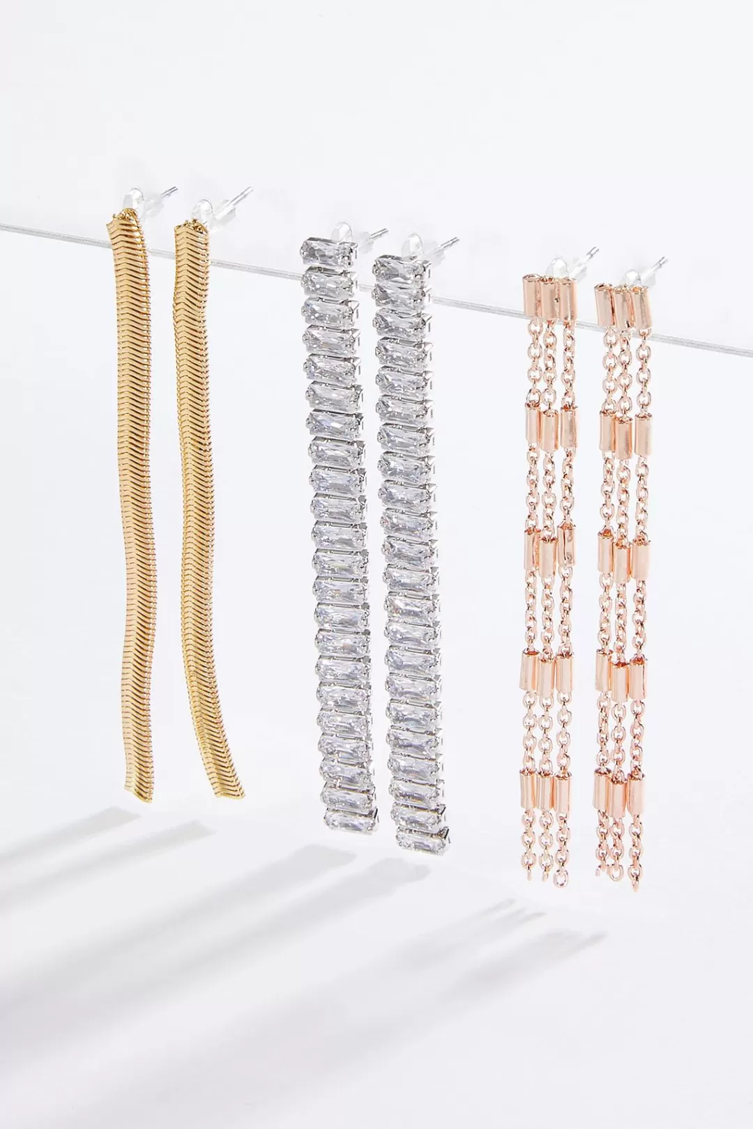 Cato Social Occasion | Earrings | Tri- Tone Linear Earring Set