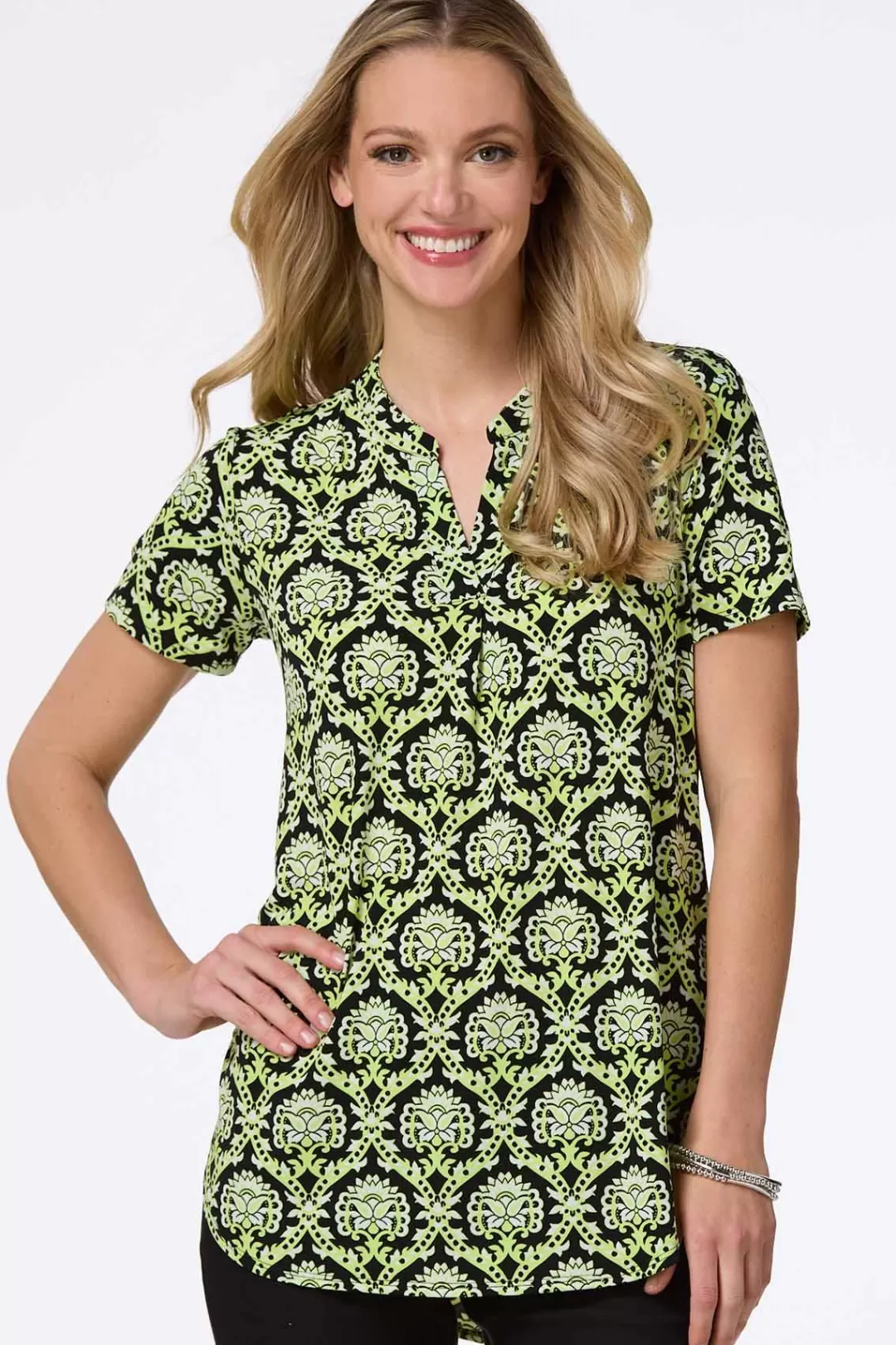 Cato Tops | Tropical Lime Medallion Top