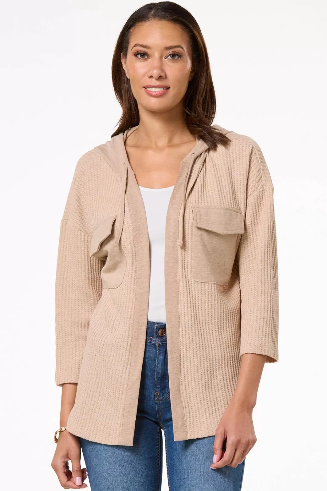 Cato Tops | Waffled Hooded Cardigan