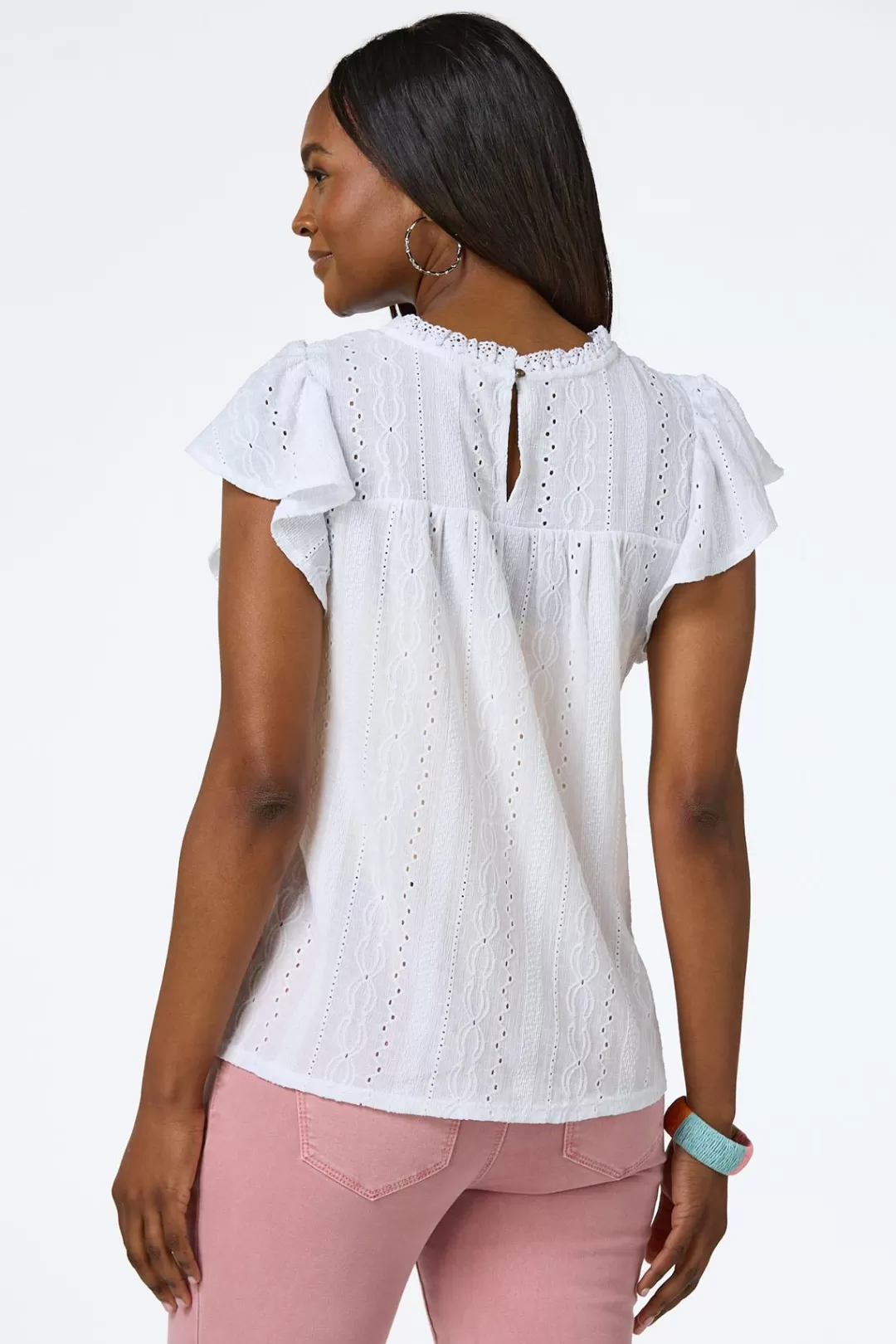 Cato Tops | White Crochet Eyelet Top