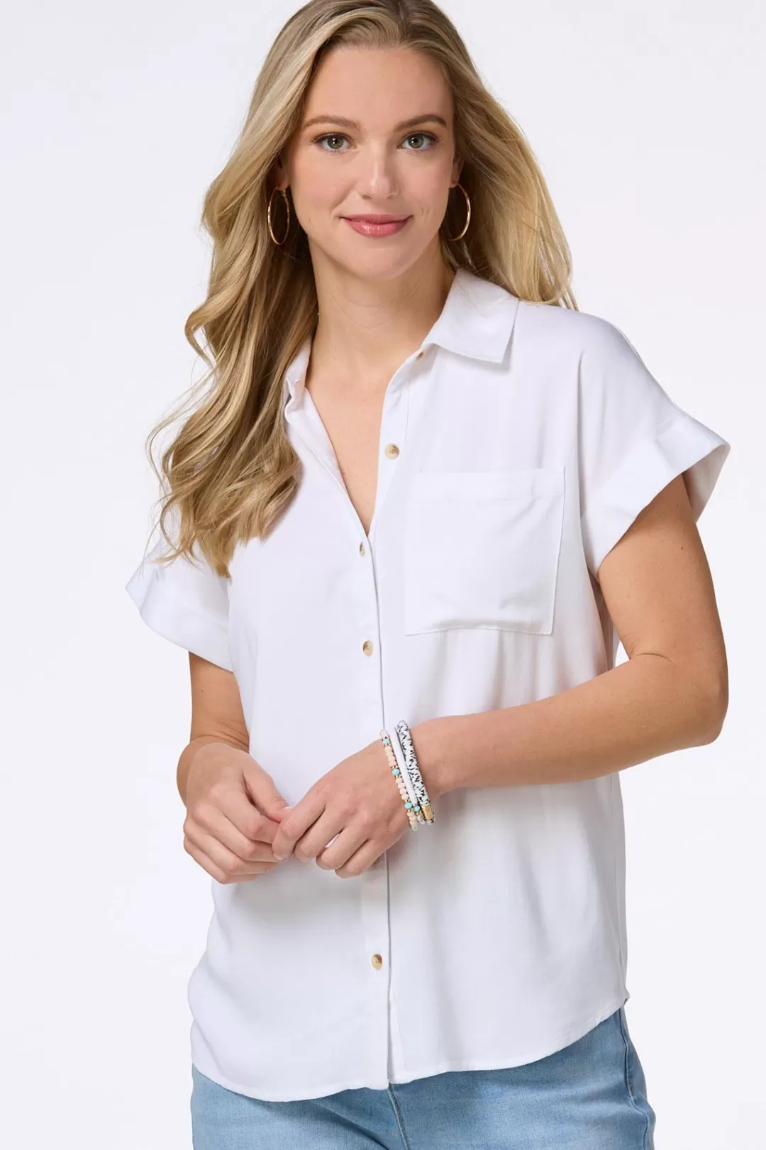 Cato Tops | White Cuffed Sleeve Shirt