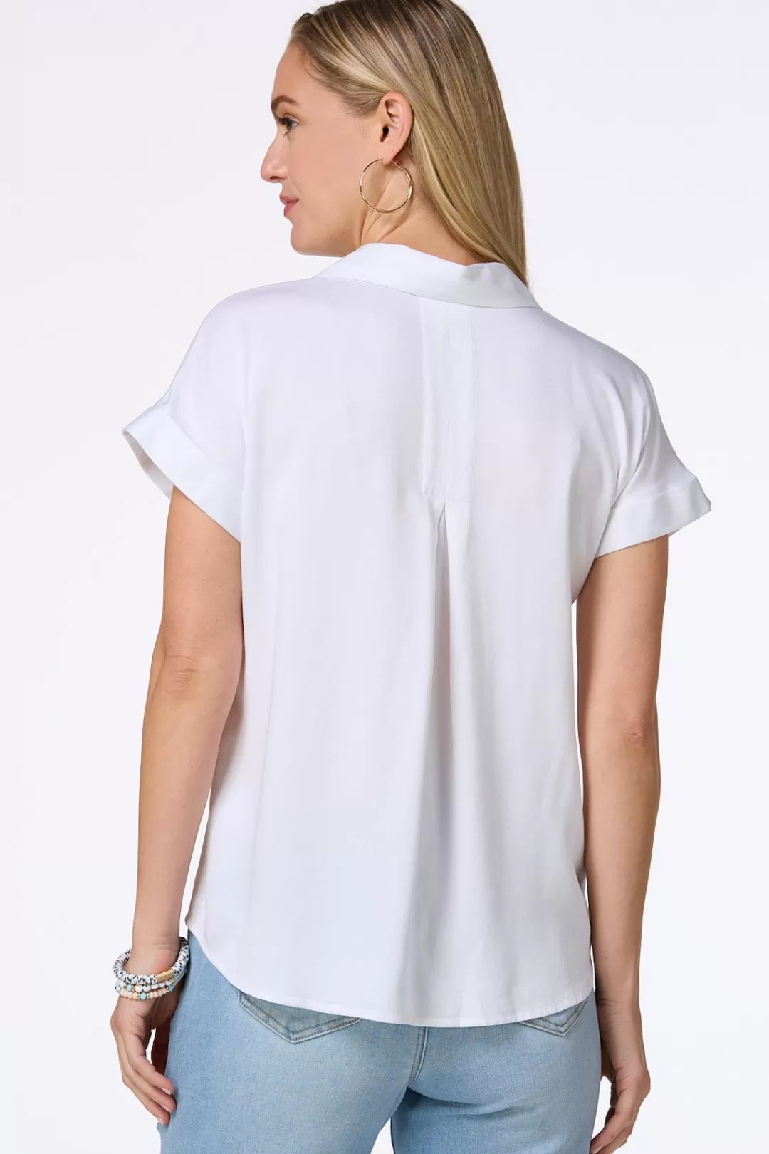 Cato Tops | White Cuffed Sleeve Shirt